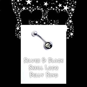 5/$10 | Silver Black Skull Logo Belly Ring